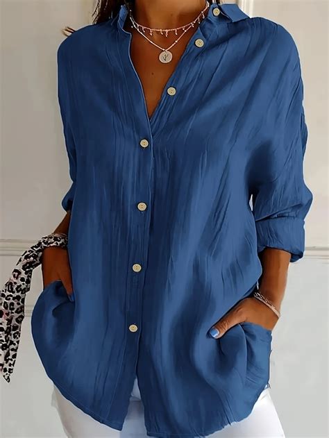 Women's Plus Size Blouse Casual Regular Tops Long Sleeve Shirt Collar ...