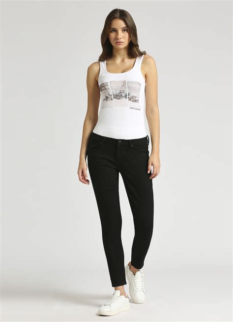 Lola Jet Black Mid Waist Skinny Fit Jeans | Pepe Jeans India