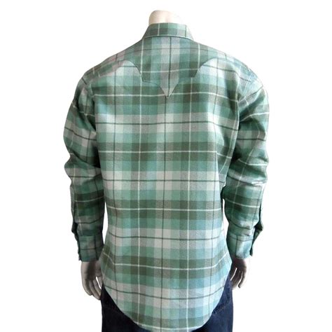 Rockmount Men's Plush Flannel Plaid Sage Green Western Shirt