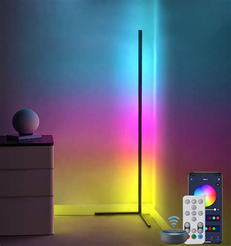 RGB Corner LED Floor Lamp, Corner Floor Lamps, 56" Music Mood lighting ...