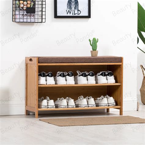 Beauty Panda 2 tire wooden shoe rack with seat, Teak Wood Shoe Cabinet ...