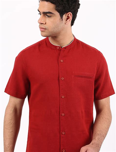 Buy Linen Mix Grandad Collar Solid Shirt at Marks & Spencer