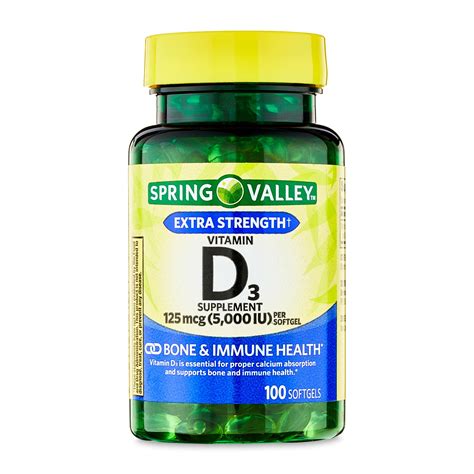 Brandclub - Spring Valley Vitamin D3 Softgels, 5000 IU, 100 Count