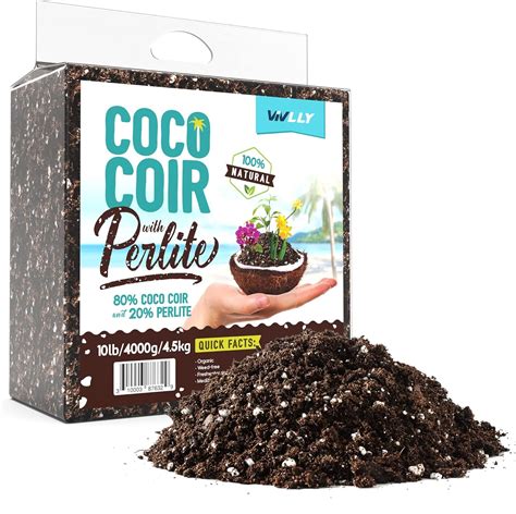 Compressed Coco Coir Perlite Mix, 4.5 KG/10 Lb Organic Coconut Coir ...