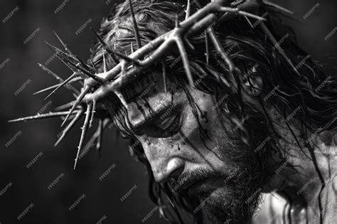 Premium Photo | Jesus Christ Crown of Thorns Black and white portrait ...