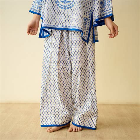 Buy Smriti Bagh Mulmul Cotton Farsi Set - Jaipur Blue | Rustorange