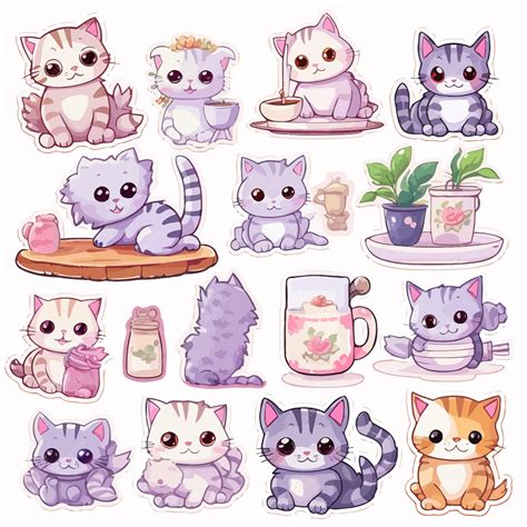Premium Vector | A set of cute cat stickers