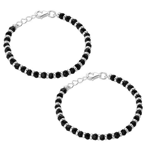NEMICHAND JEWELS 925 Sterling Silver Black Bead Nazariya Bracelet