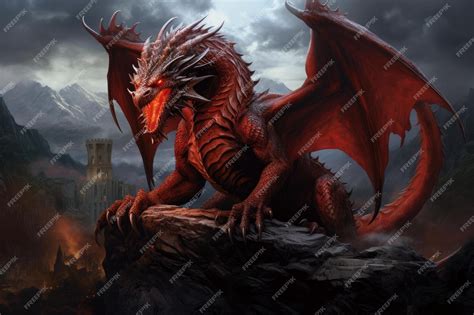 Premium Photo | Mythical Red dragon fantasy art Generate Ai