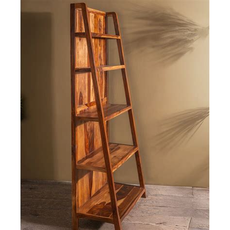 Buy Solid Sheesham Wood Vertical Ladder Bookshelf Large - Standard ...