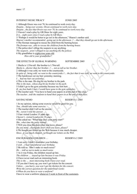 Use of english exercises appeared in pau tests .rephrasing | PDF