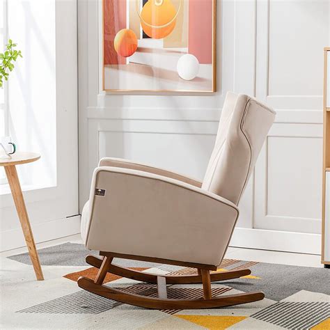 Buy Wooden Velvet Accent Rocking Chair (Beige) Online at woodentwist ...