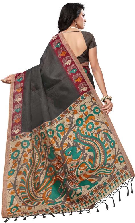 Buy Sudhati Fashion Floral Print Bollywood Cotton Blend Grey Sarees ...