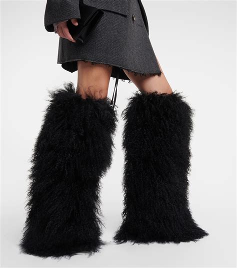 Shearling fur boots in black - Paris Texas | Mytheresa