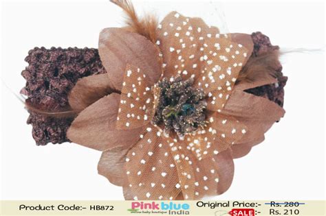 Coffee Brown Crochet Hair Band for Baby Girls With Flower Motif