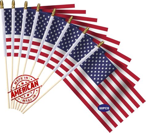 Amazon.com: LOT OF 50-Hand Held Small USA American Flags on Stick 4x6 ...