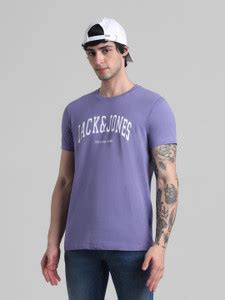 JACK & JONES Typography Men Round Neck Purple T-Shirt - Buy JACK ...
