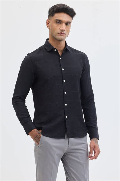 Buy Men's Black Textured Stripe Shirt Online | Snitch – SNITCH