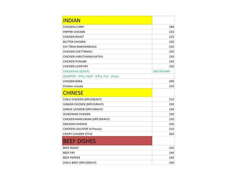 Menu at Ceylon Bake House, Kochi, Monastry Road