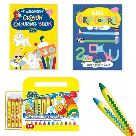 Stic 12 Retractable Unbreakable Crayon Colouring Book Grip Contro Baby ...