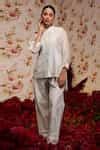 Buy Ivory Chanderi Silk Embroidery Mandarin Collar Top And Pant Set For ...