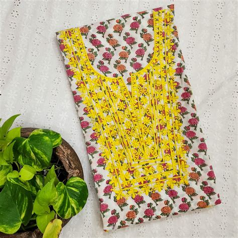 MEGHA - Pure Cotton Jaipuri Hand Block Printed Fabric With Embroidered ...