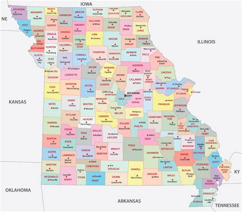 Mo County Map Western Region _Missouri State US Map Vector Exact State