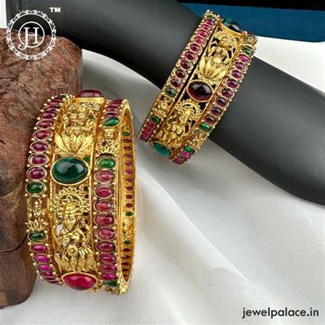 Beautiful Gold Plated Kemp Stone Temple Bangles JH5997 – Jewel Palace