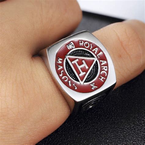 Buy Sping Jewelry Retro Red Masonic Signet Gift Ring Titanium Steel ...