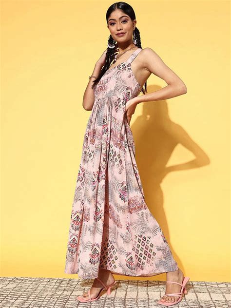 Buy Pink Printed Georgette Fit and Flare Dress Online at Rs.624 | Libas