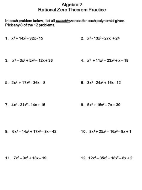Image result for Rational Zero Theorem Worksheet