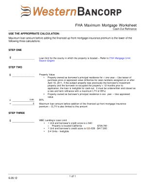 FHA Maximum Mortgage Worksheet - Blank Fillable Template | Fill Out ...