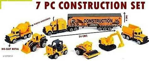 Yellow Construction Kids Die cast toy set of 7 pieces – www.soosi.co.in