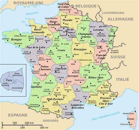Map of France with Major Cities and Towns