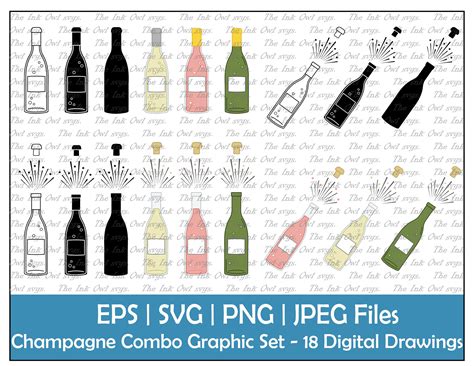 Champagne Bottle Pop Combo Clipart / Outline Stamp & Color - Etsy ...