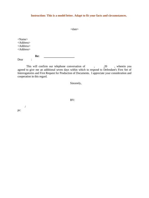 Sample Letter Confirming Additional Time to Respond to Defendant's ...