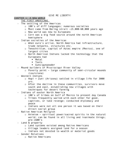 Give me liberty notes - GIVE ME LIBERTY! CHAPTER 1: A NEW WORLD THE ...