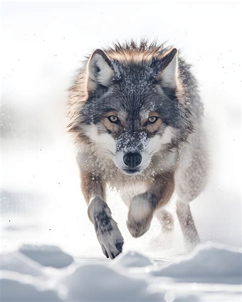 A wolf running through the snow - Impossible Images - Unique stock ...