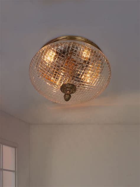 Buy Fos Lighting Round Antique Brass Finish Diamond-Cut Glass 18 Inch ...