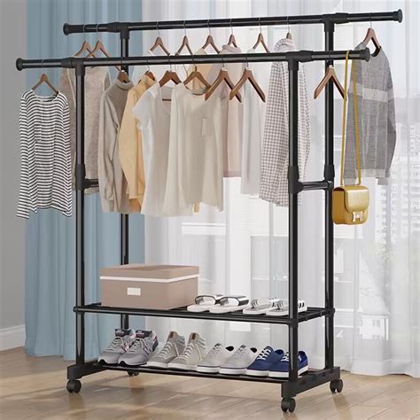 Rolling Garment Hanging Rack Clothes Organizer Heavy Duty Coat Rack ...