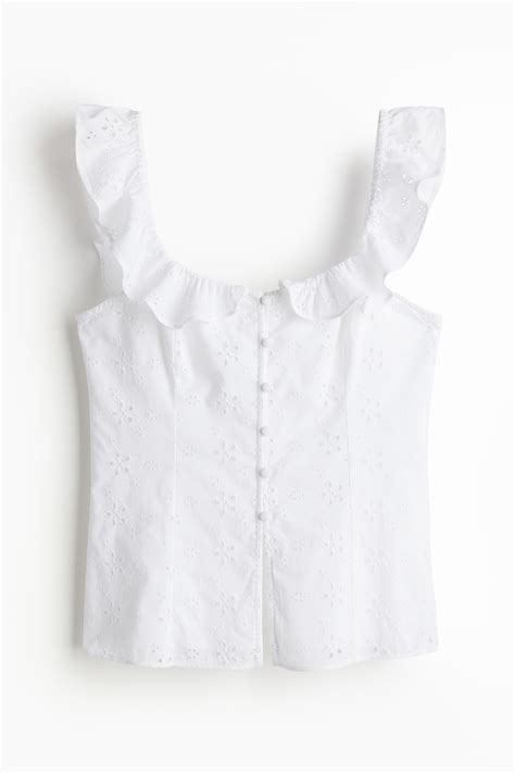 Women's White Frill-trimmed top | H&M IN