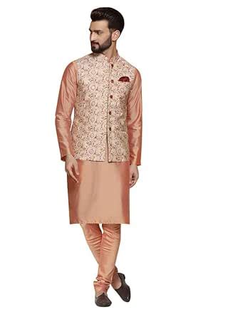 Buy KISAH Mens Kurta Jacket Churidar Set, Cotton Blend Printed Mandarin ...