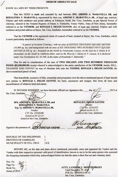 Deed Of Sale Of Real Estate Property Sample