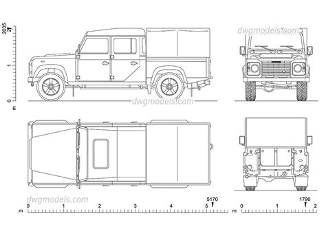 Land Rover Defender 130 car AutoCAD block, dimensions