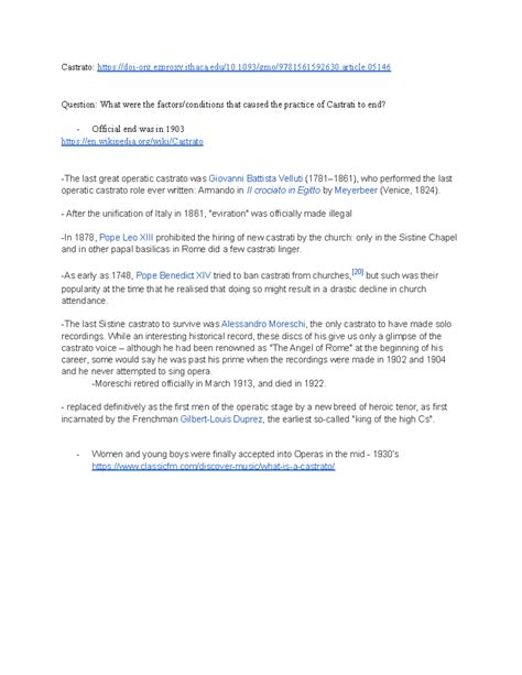 Final Case Study #12: Factors Leading to the End of Castrati - Studocu