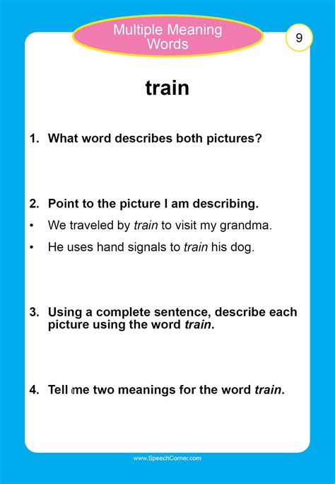 Multiple Meaning Words - Speech Corner Photo Cards - Speech Corner