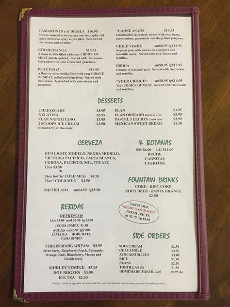 Menu at La Michoacana Mexican Restaurant, Spokane Valley, E Sprague Ave
