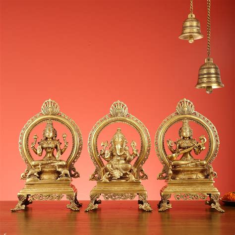Buy Brass Superfine Ganesh, Lakshmi, and Saraswati Idol Set 15 ...