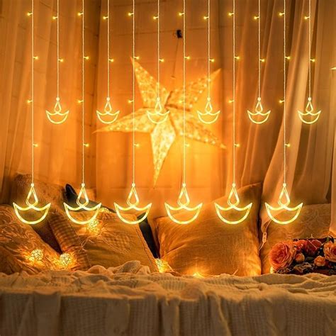Party Propz Diya Diwali Lights For Decoration- Curtain String Lights ...