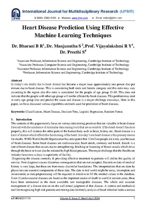 Heart Disease Prediction Using Effective ML Techniques (IJFMR240217179 ...